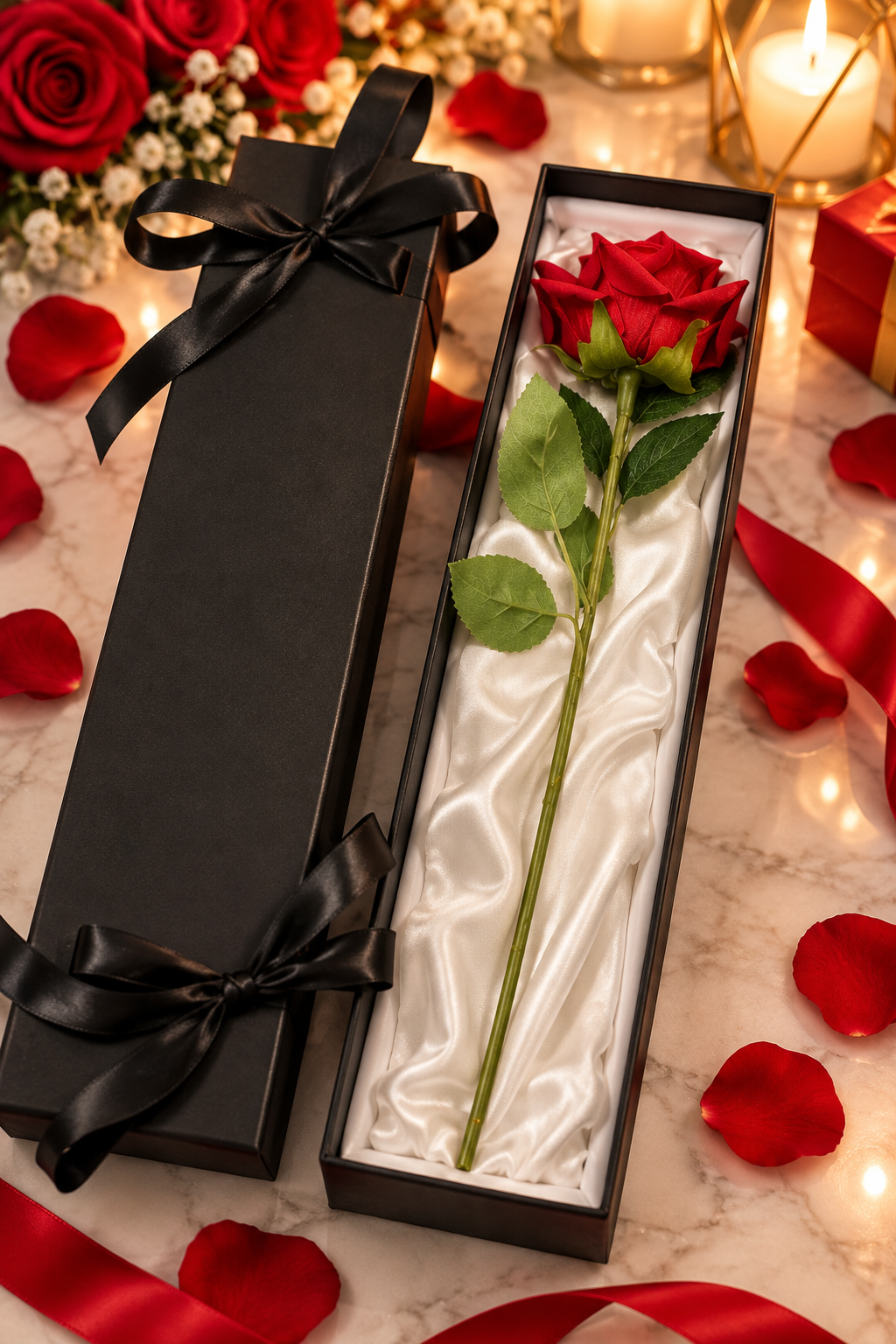 Individually presented single rose